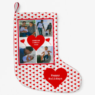 Photo Collage Family Personalized Red Hearts Small Christmas Stocking
