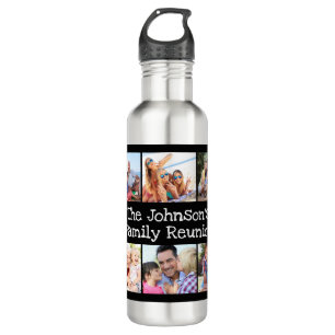 Photo Collage Family Reunion Personalised Black 710 Ml Water Bottle