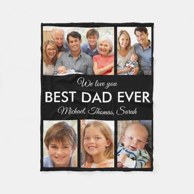 Photo Collage Fathers Day Best Dad Ever Fleece Blanket (Front)