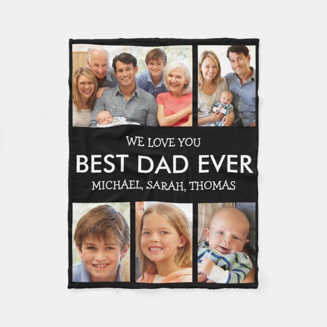 Photo Collage Fathers Day Best Dad Ever Fleece Blanket (Front)
