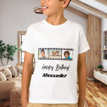 Photo collage film name birthday boy T-Shirt<br><div class="desc">Personalise and add a name and 3 photos inside the film roll frame. Black text.</div>