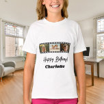 Photo collage film name birthday girl T-Shirt<br><div class="desc">For a white/light coloured t-shirt. Personalise and add a name and 3 photos inside the film/movie roll frame. Black text.</div>