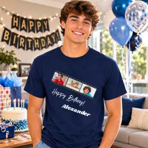 Photo collage film name birthday guy blue T-Shirt