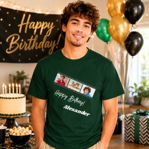 Photo collage film name birthday guy green T-Shirt