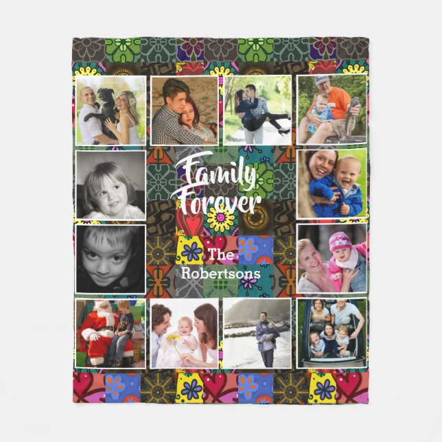 Photo Collage Fleece Blanket - Patchwork Pattern (Front)