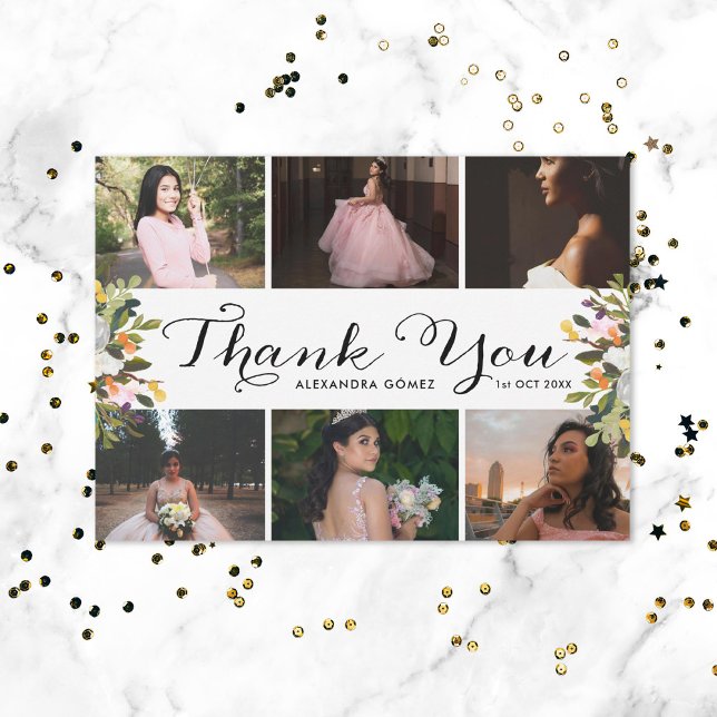 Photo Collage Floral Quince Thank You Card (Creator Uploaded)