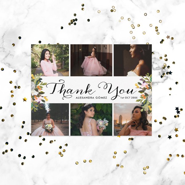 Photo Collage Floral Quince Thank You Postcard (Creator Uploaded)