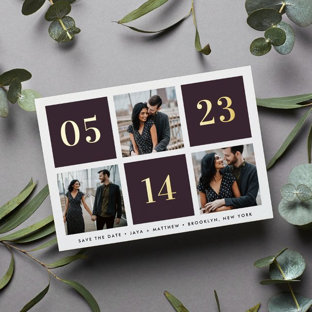 Photo Collage Foil Grid Save the Date Card (Creator Uploaded)
