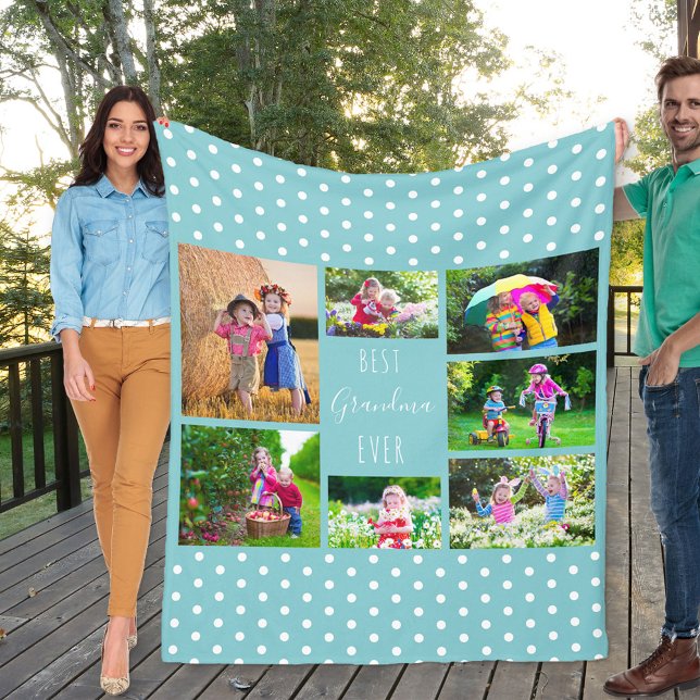 Photo Collage for Best Grandma Ever Sky Blue Fleece Blanket (Creator Uploaded)