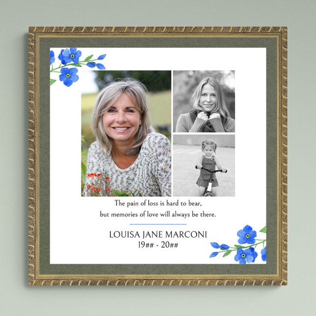 Photo Collage Forget Me Not Funeral Memorial Poster (Funeral memorial poster to order professionally printed or as a printable digital download)