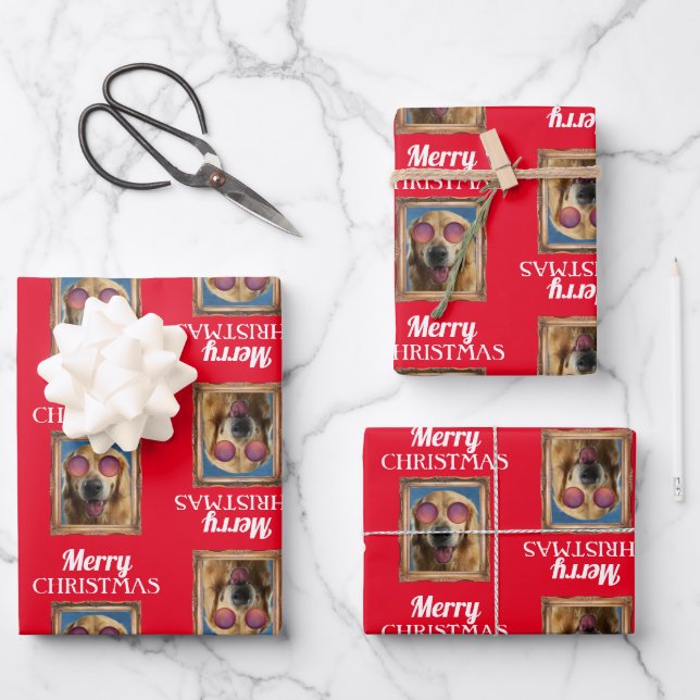 Photo Collage Frame Dogs Pets Family Christmas Wrapping Paper Sheet (Front)