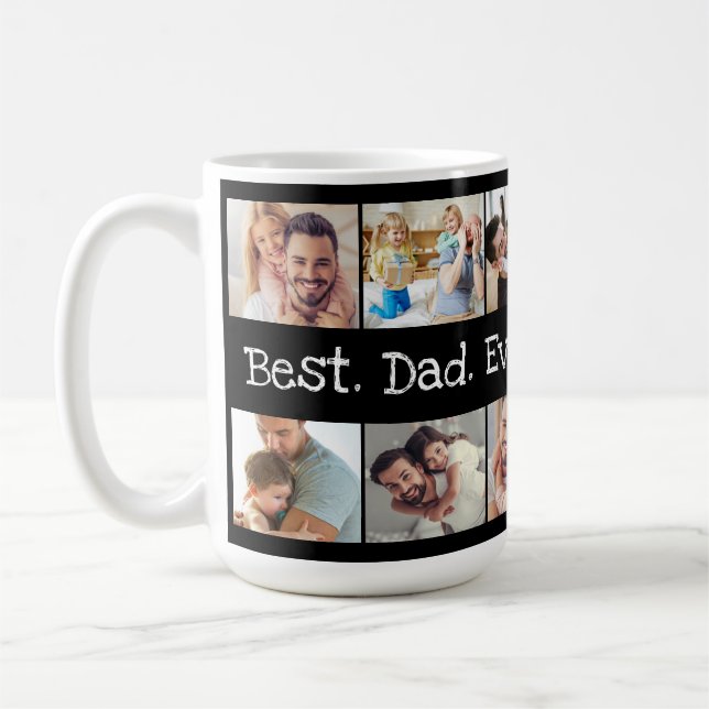 Photo Collage Fun Best Dad Ever in Black and White Coffee Mug (Left)