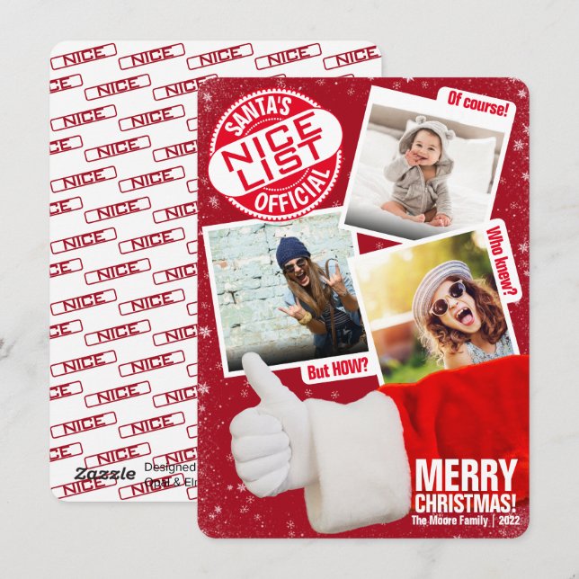 Photo Collage | Funny Thumbs Up Santa Christmas Holiday Card (Front/Back)