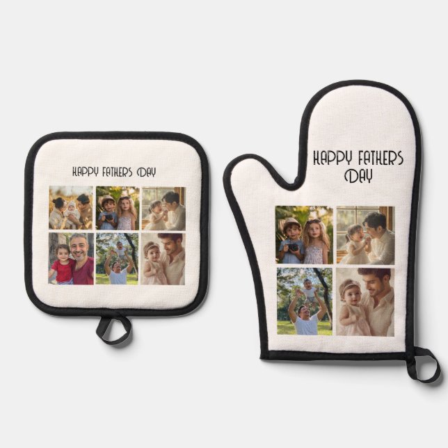 Photo Collage Gift For Dad Oven Mitt & Pot Holder Set (Front)