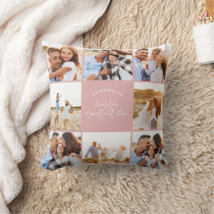 Photo collage girly pink girly modern mothers day cushion