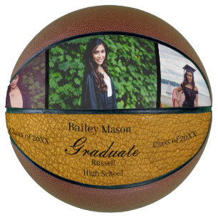 Photo Collage Gold Leather Graduation Basketball