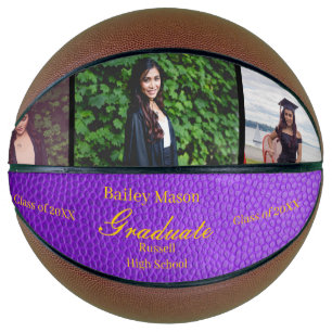 Photo Collage Gold Purple Graduation Basketball
