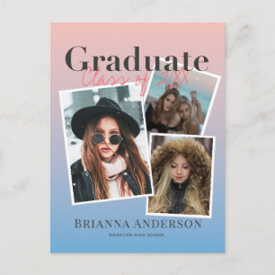 Photo Collage Gradient Graduation Announcement Postcard
