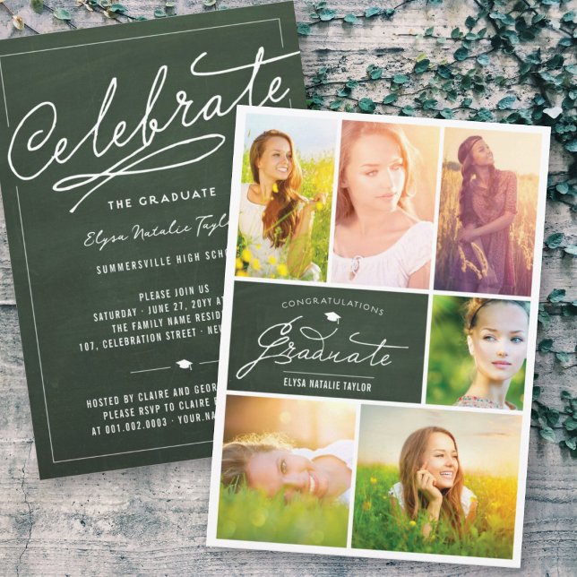 Photo Collage Graduate Chalkboard Graduation Party Invitation (Creator Uploaded)