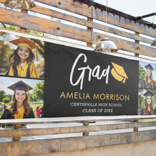 Photo Collage Graduate Gold Black Graduation Banner
