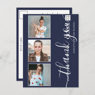Photo Collage Graduation 2022 Thank You Navy Blue Postcard