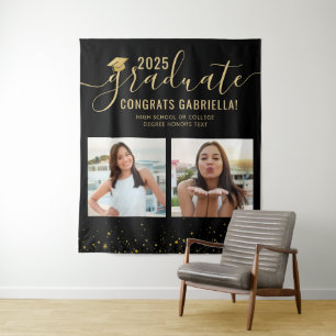 Photo Collage Graduation Black Booth Backdrop Tapestry