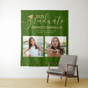 Photo Collage Graduation Booth Green Backdrop Tapestry