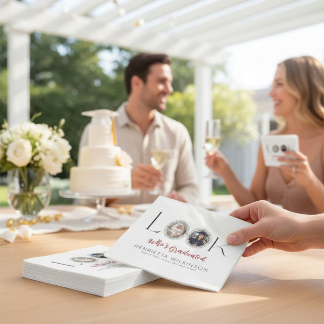 Photo Collage Graduation Elegant Script  Napkin (Creator Uploaded)