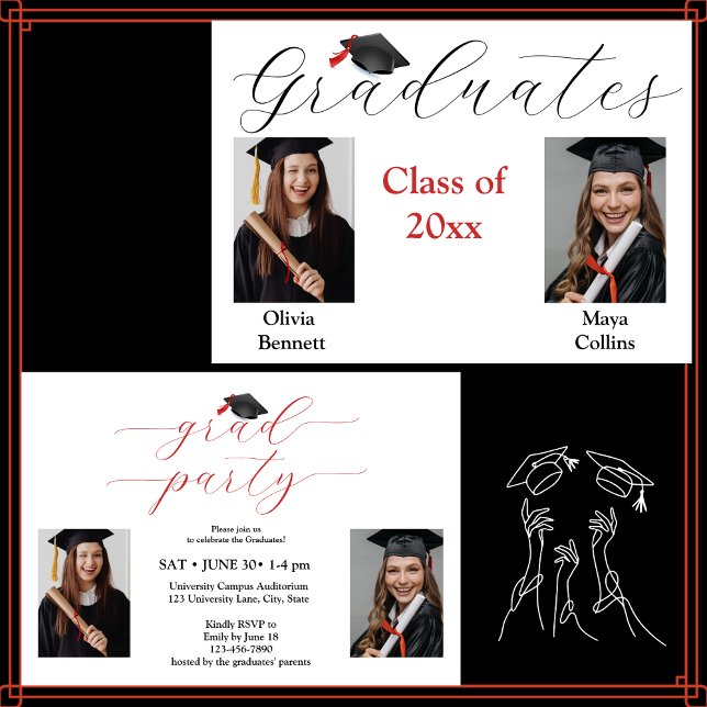Photo Collage Graduation Party for 2 Graduates Invitation (Creator Uploaded)