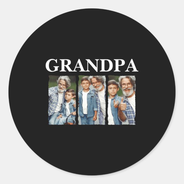 Photo Collage Grandpa D Gift  Classic Round Sticker (Front)