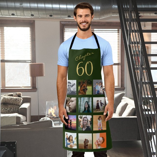 Photo Collage Green Gold 60th Birthday Apron (Creator Uploaded)
