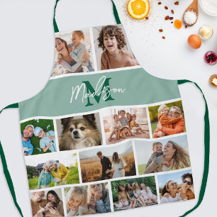 Photo Collage Green Monogram Apron
