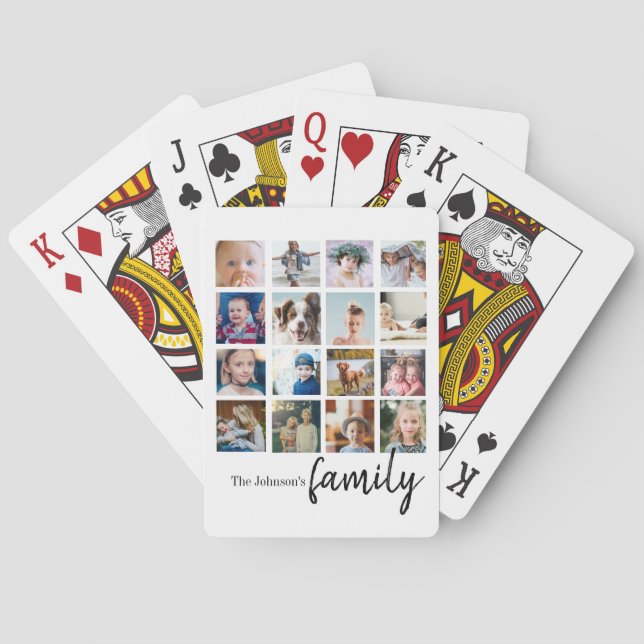photo collage grid family script playing cards (Back)