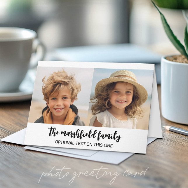 Photo Collage Grid - Text On Bottom - White Card (Custom Photo Folded Greeting Card)