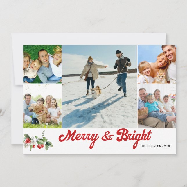 Photo Collage Handwritten Merry And Bright Invitation (Front)
