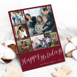 Photo collage Happy Holidays script Christmas Holiday Card<br><div class="desc">Elegant stylish Merry Christmas handwritten calligraphy script six family multi photo simple trendy dark red burgundy holiday card with your custom personalised text on both sides. PLEASE NOTE that the background and script colours are editable. You can change it after selecting CUSTOMIZE option down below the PERSONALIZE IT menu. If...</div>