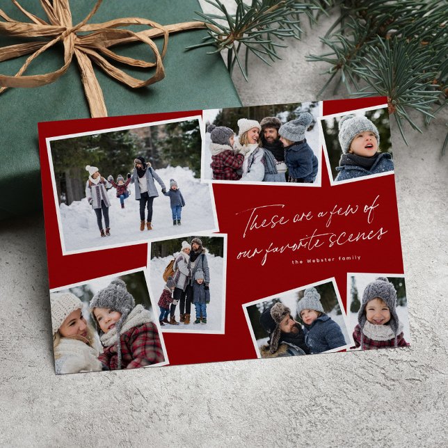 Photo collage highlights modern red 2023 holiday card (Creator Uploaded)