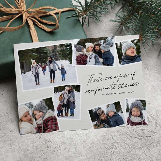 Photo collage highlights modern scrapbook neutral holiday card (Creator Uploaded)