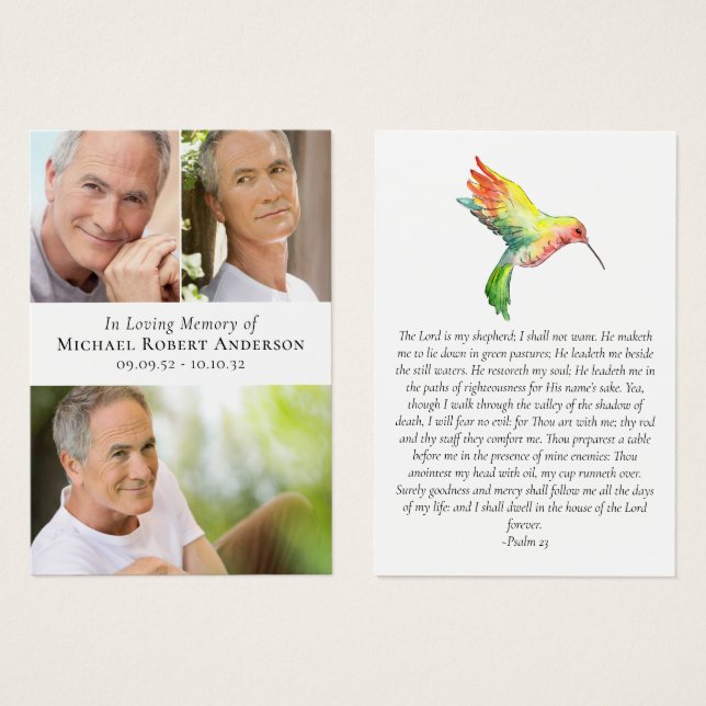 Photo Collage Hummingbird Prayer Card (Front & Back)