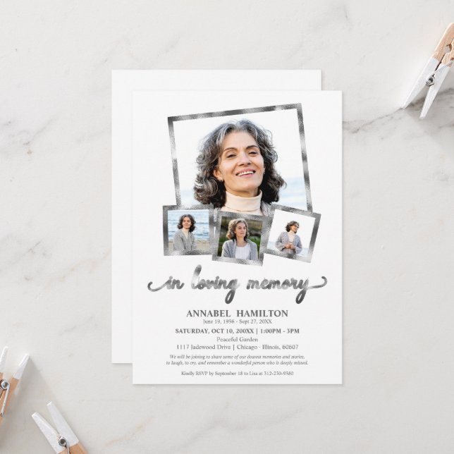 Photo Collage In Loving Memory Celebration of Life Invitation (Front/Back In Situ)