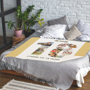 Photo Collage in Number 18 Neutral 18th Birthday Sherpa Blanket