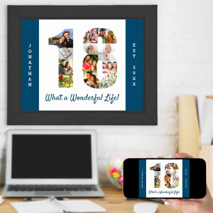 Photo Collage in Number 18 Shape for 18th Birthday Poster