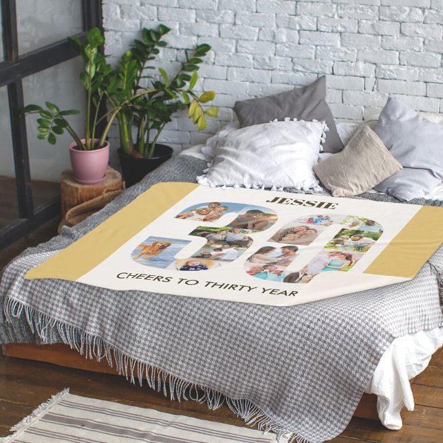 Photo Collage in Number 30 Neutral 30th Birthday Sherpa Blanket (Creator Uploaded)