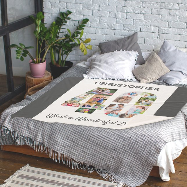 Photo Collage in Number 40 Shape for 40th Birthday Sherpa Blanket (Creator Uploaded)