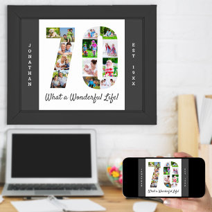 Photo Collage in Number 70 Shape for 70th Birthday Poster