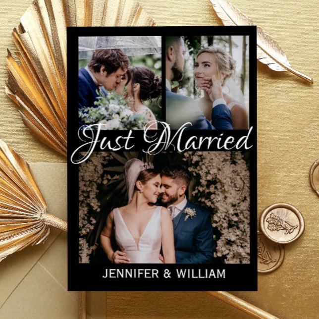 Photo Collage Just Married Wedding Announcement (Creator Uploaded)