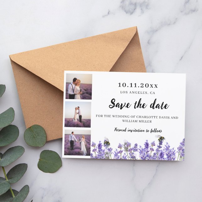 Photo collage lavender purple wedding save the date (Creator Uploaded)