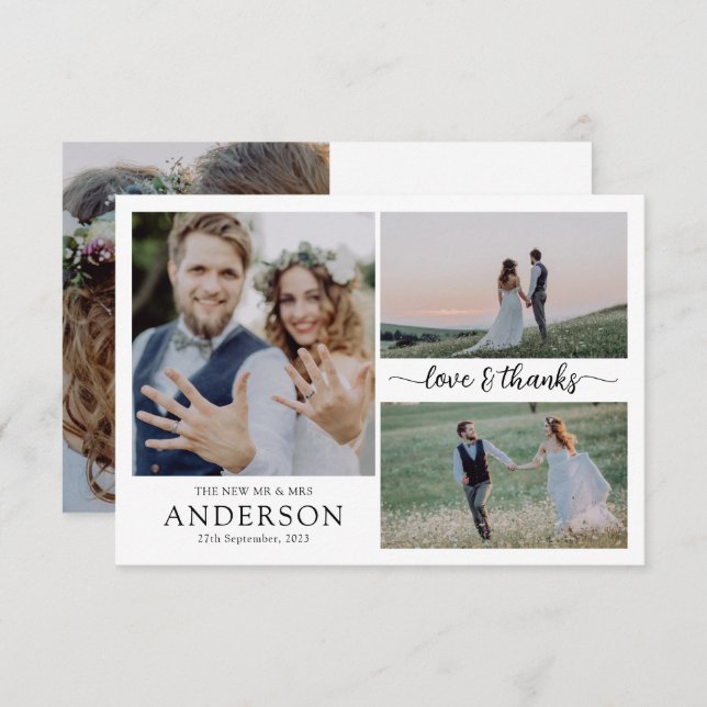 Photo Collage Love & Thanks Wedding Thank You Card (Front/Back)