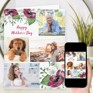 Photo Collage Magenta Floral Editable Card