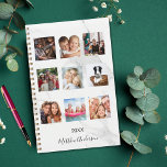 Photo collage marble monogram white 2024 planner<br><div class="desc">Make your own unique family photo collage as a gift or for yourself. Use four, 9 of your favourite photos of your family, friends, dream travel destination or pet! Personalise and add a name and a year. The name is written with a modern hand lettered style script. A modern white...</div>